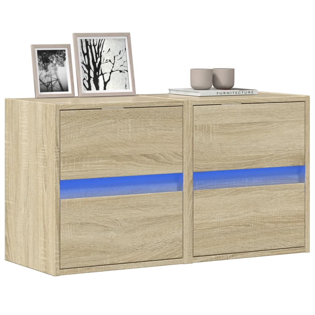 Meubles TV muraux lumières LED 2 pcs chêne sonoma 41x31x45 cm Meubles TV vidaXL   