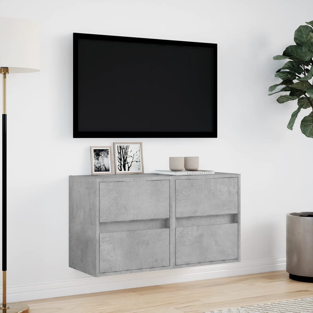 Meubles TV muraux et lumières LED 2 pcs gris béton 41x31x45 cm - XIOS