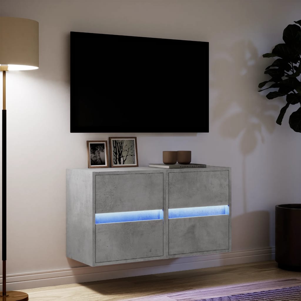 Meubles TV muraux et lumières LED 2 pcs gris béton 41x31x45 cm - XIOS