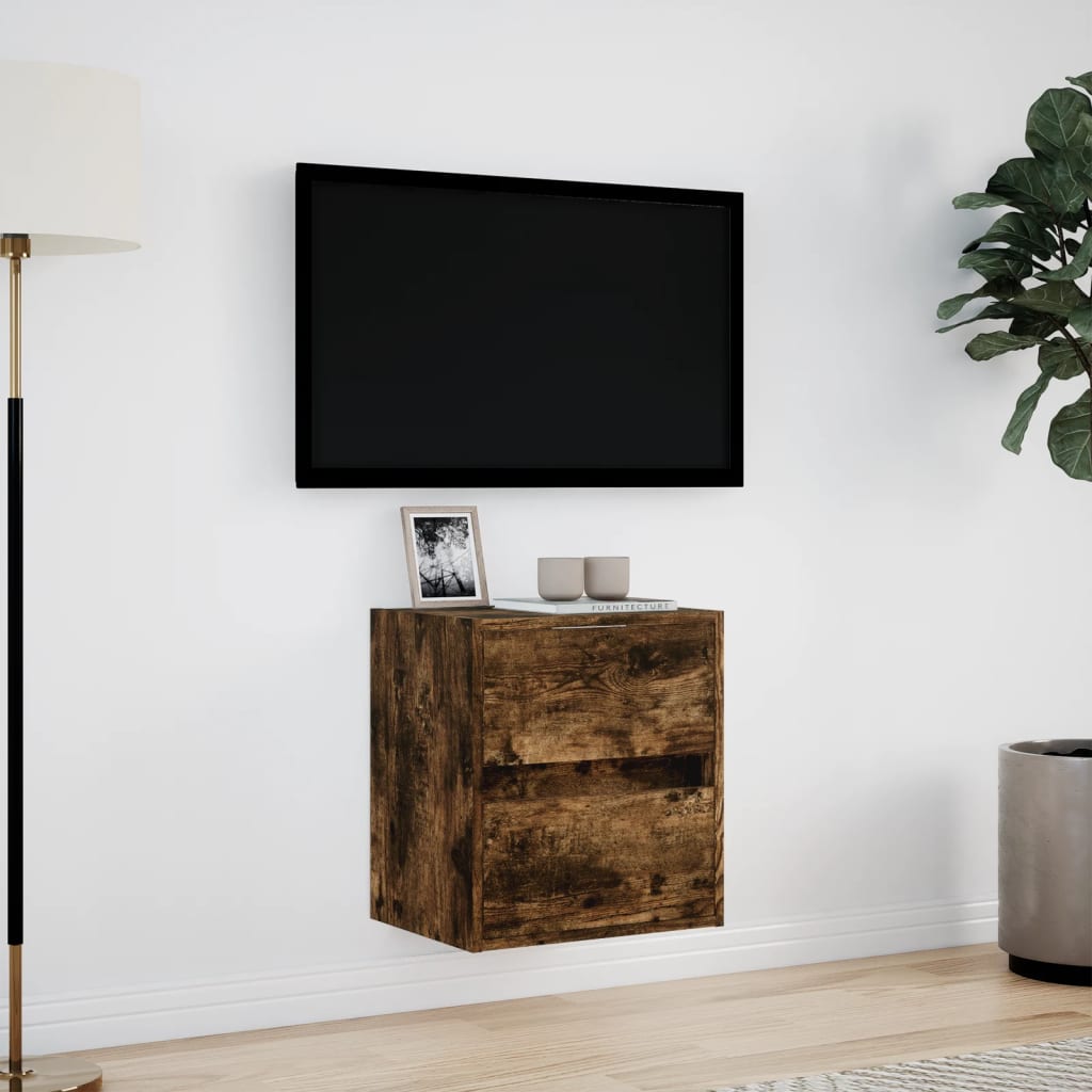 Meuble TV mural avec lumières LED chêne fumé 41x31x45 cm - XIOS
