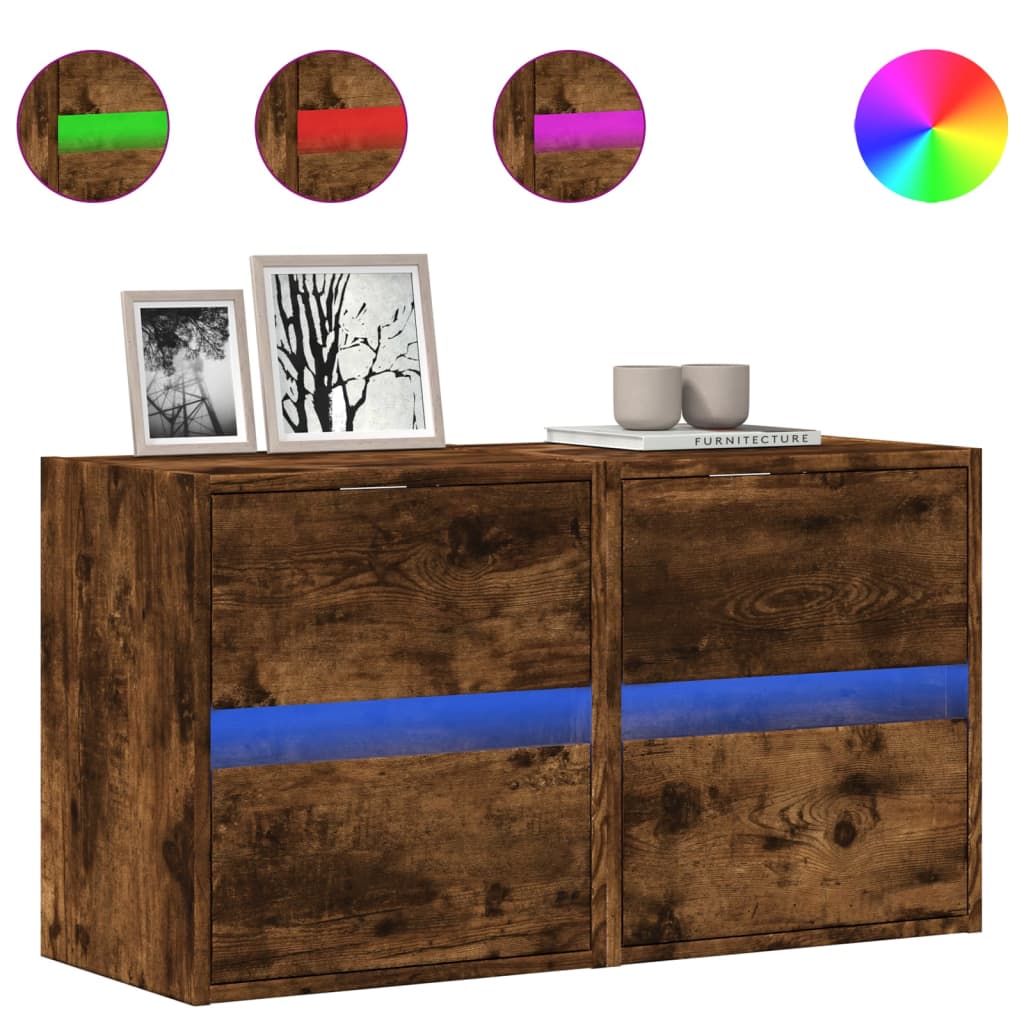 Meubles TV muraux et lumières LED 2 pcs chêne fumé 41x31x45 cm Meubles TV vidaXL   