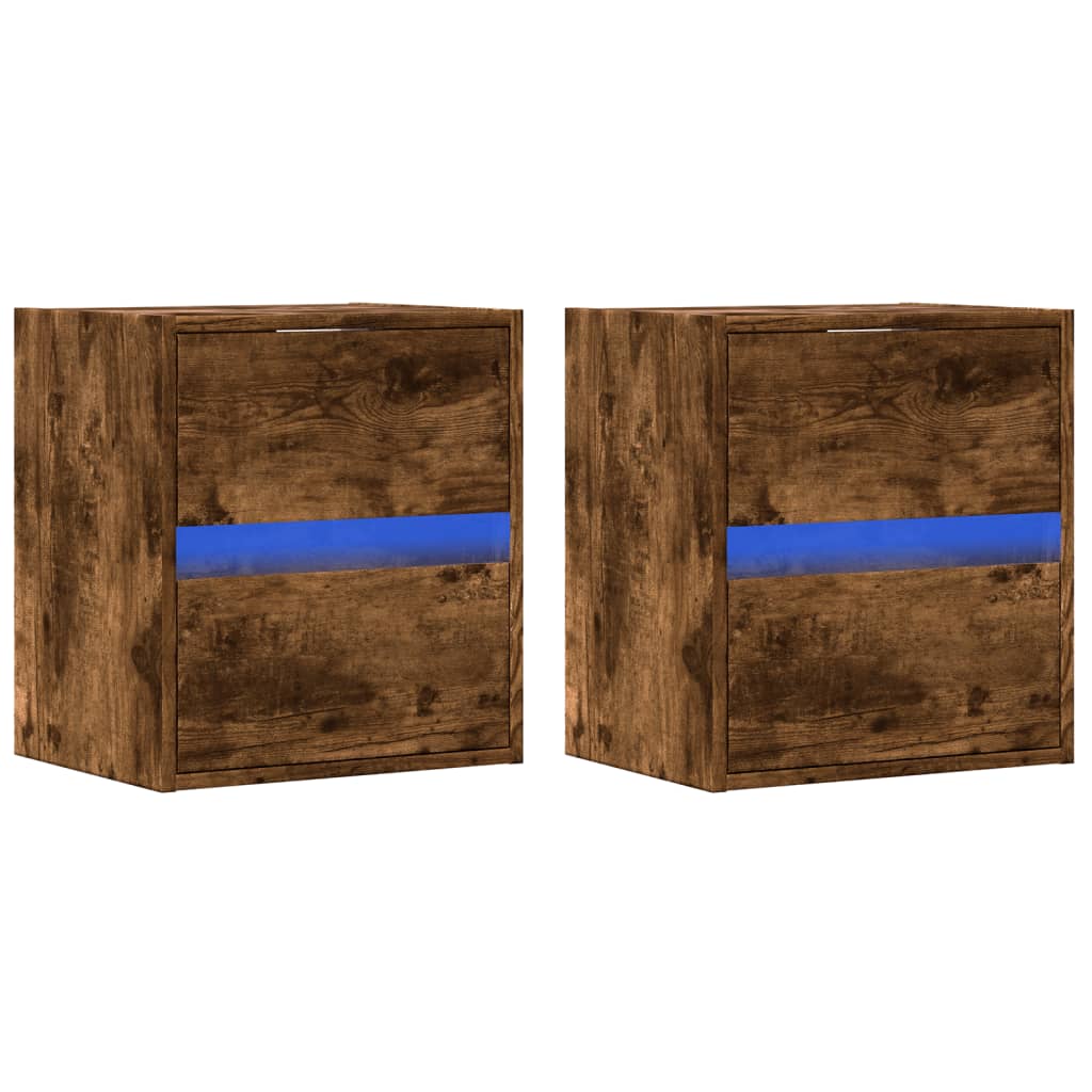 Meubles TV muraux et lumières LED 2 pcs chêne fumé 41x31x45 cm Meubles TV vidaXL   