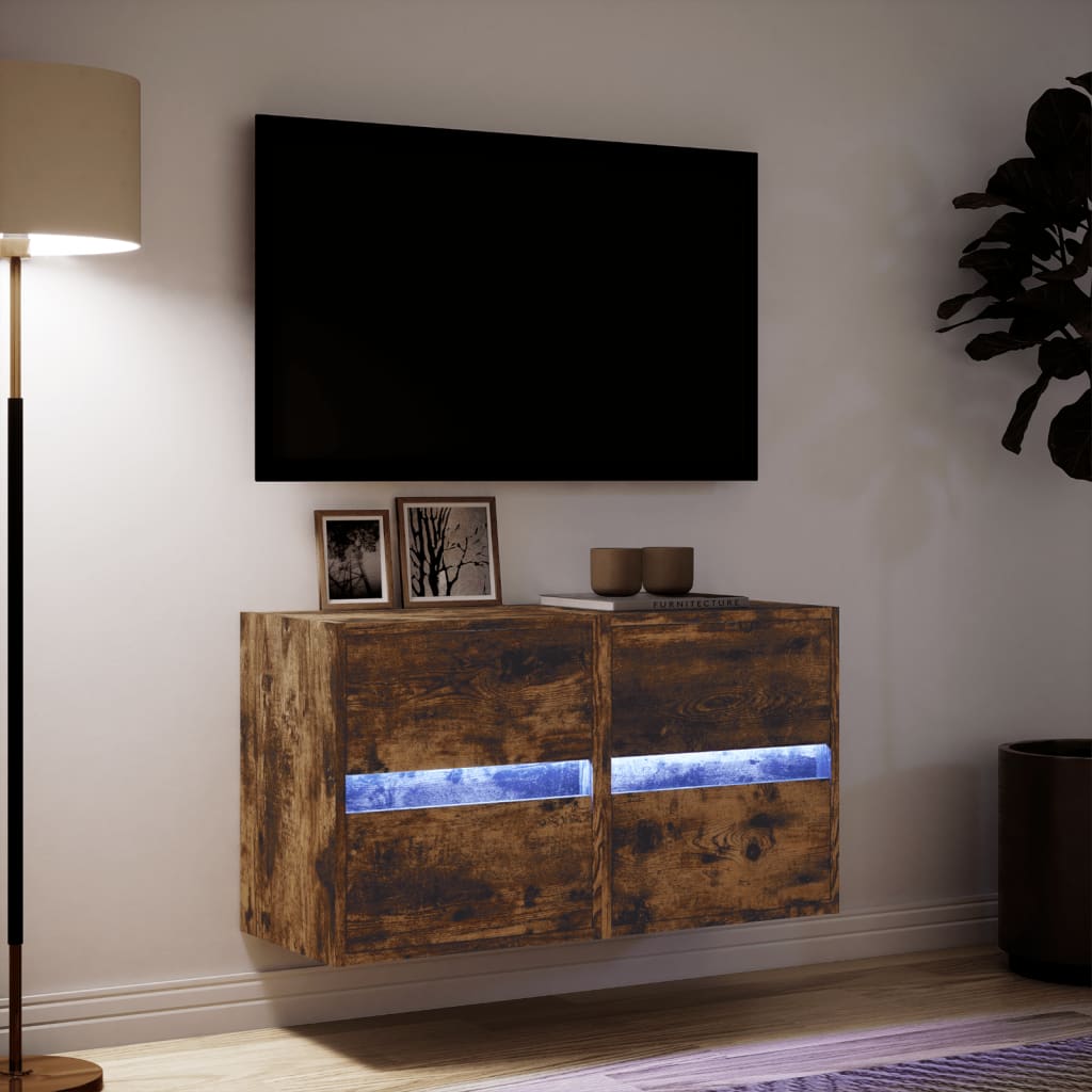 Meubles TV muraux et lumières LED 2 pcs chêne fumé 41x31x45 cm Meubles TV vidaXL   