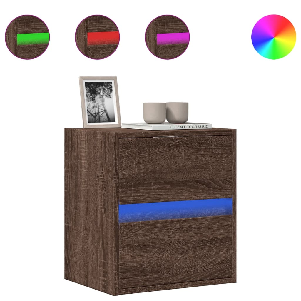 Meuble TV mural avec lumières LED chêne marron 41x31x45 cm - XIOS
