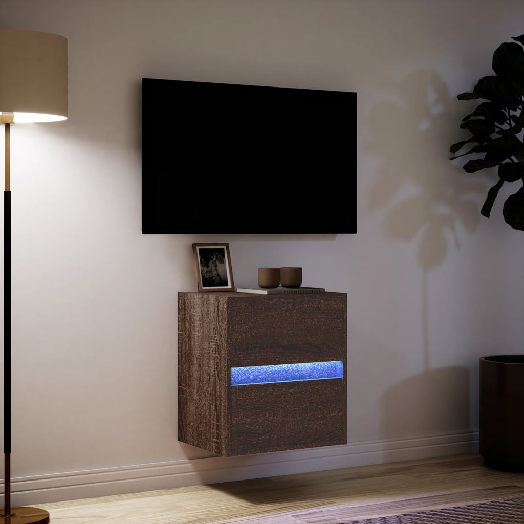 Meuble TV mural avec lumières LED chêne marron 41x31x45 cm - XIOS