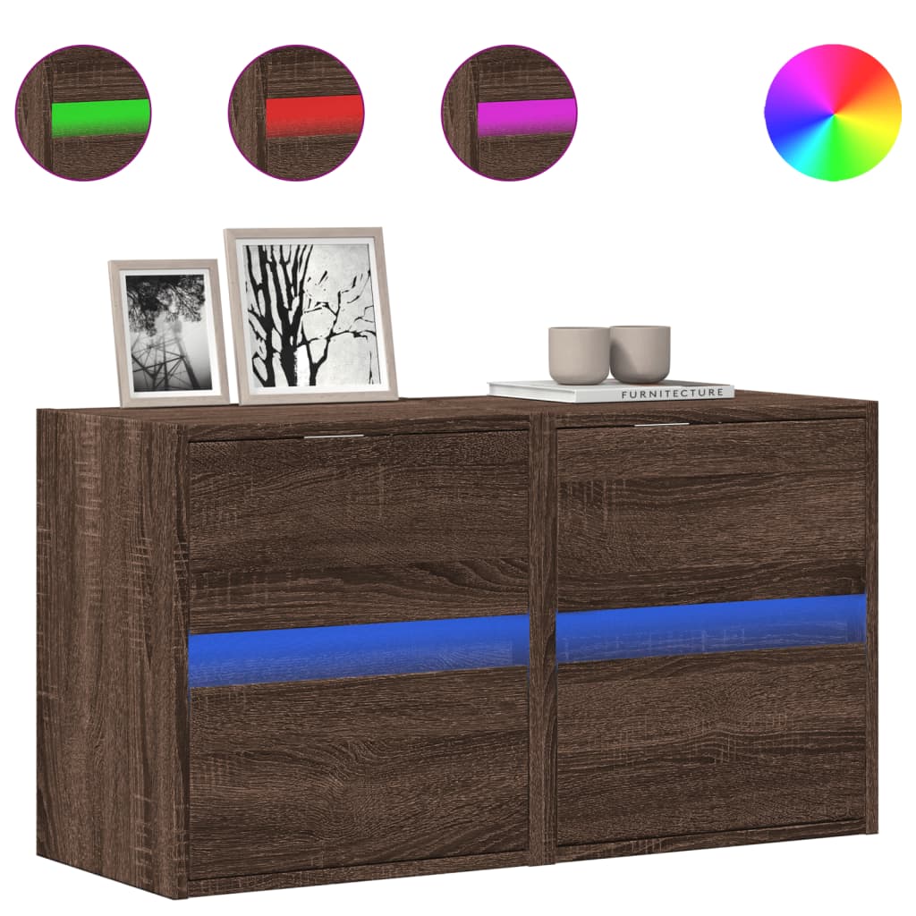 Meubles TV muraux lumières LED 2 pcs chêne marron 41x31x45 cm Meubles TV vidaXL   