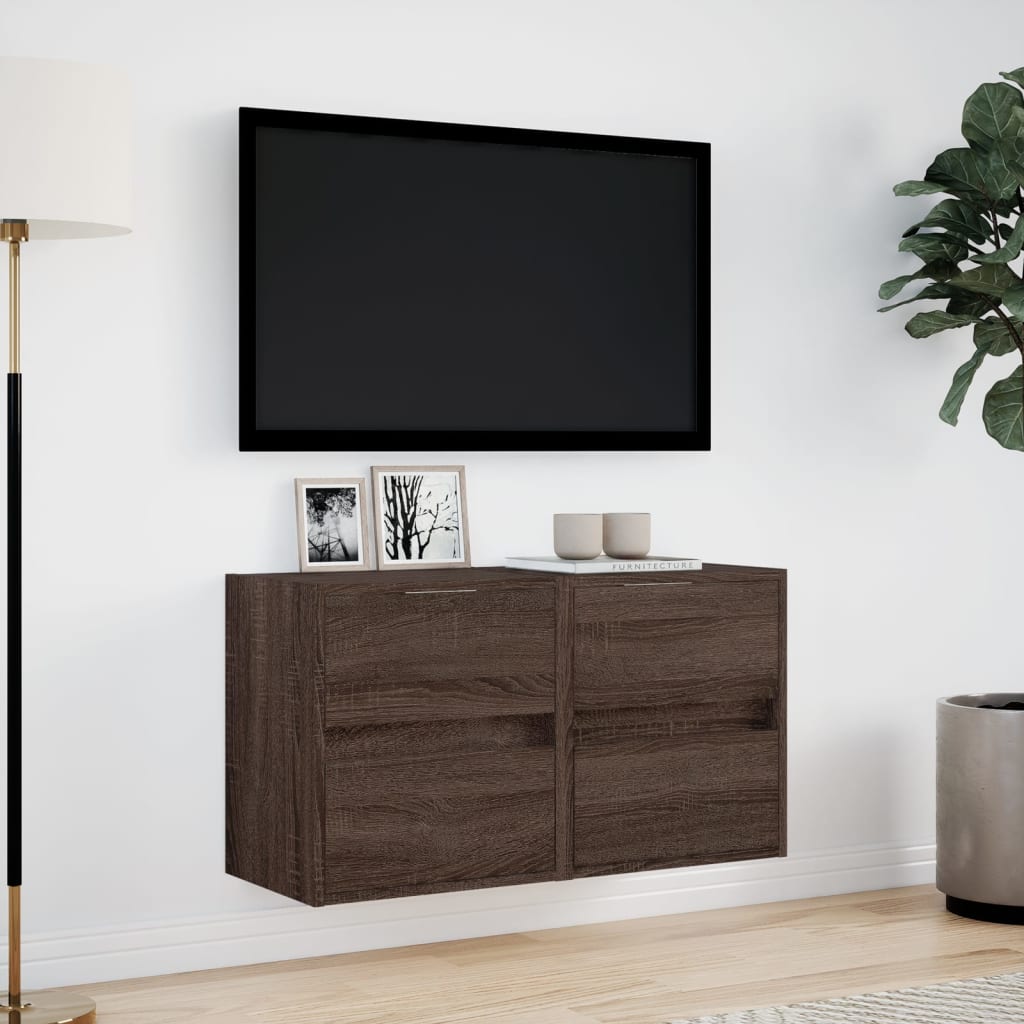 Meubles TV muraux lumières LED 2 pcs chêne marron 41x31x45 cm Meubles TV vidaXL   