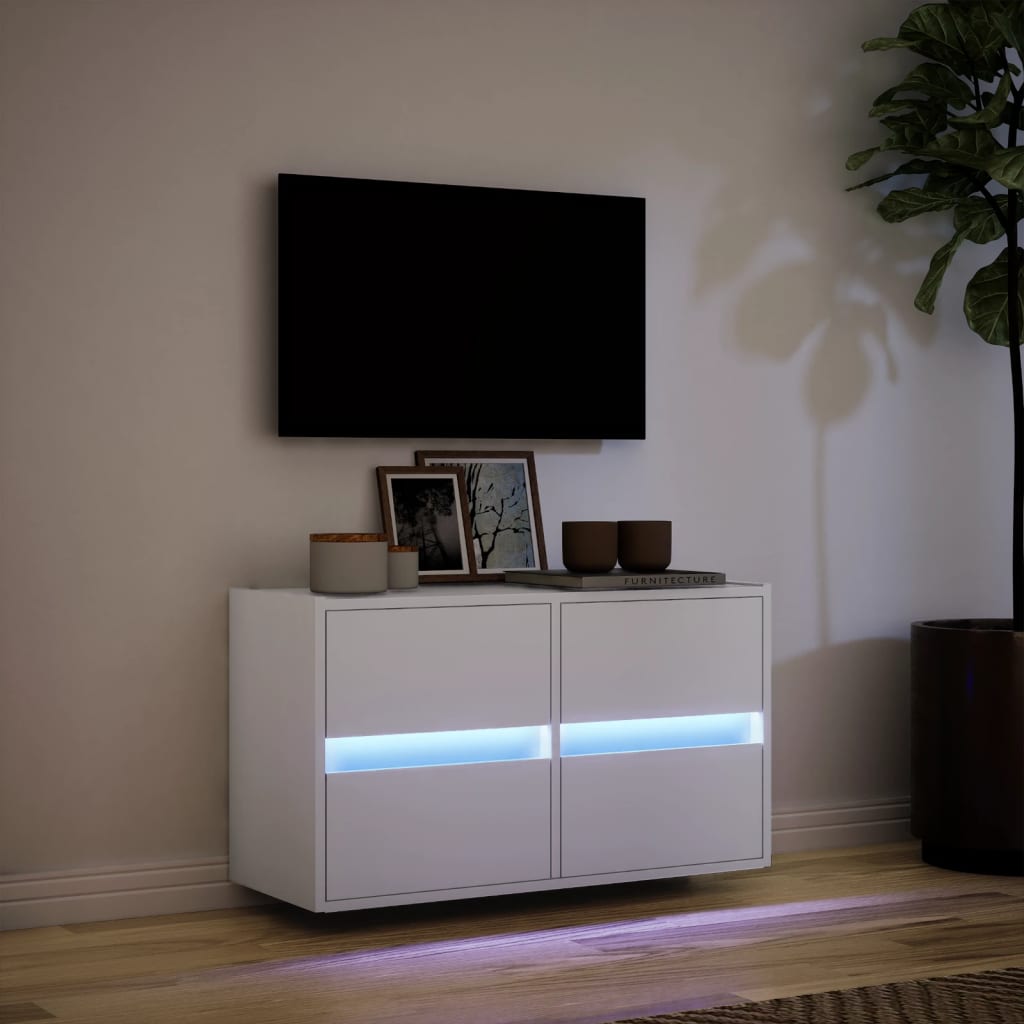 Meuble TV mural avec lumières LED blanc 80x31x45 cm - XIOS