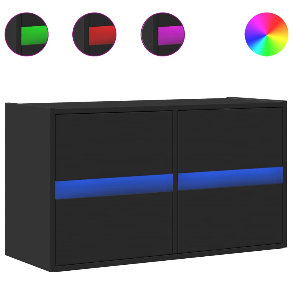Meuble TV mural avec lumières LED noir 80x31x45 cm - XIOS