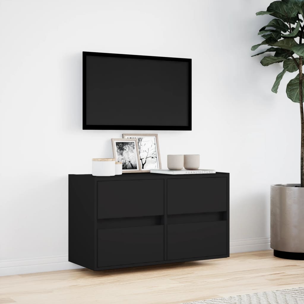 Meuble TV mural avec lumières LED noir 80x31x45 cm - XIOS