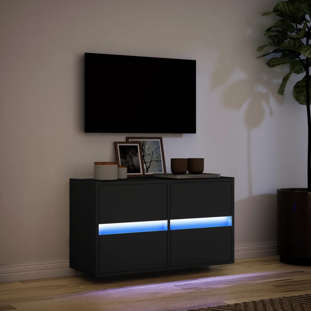 Meuble TV mural avec lumières LED noir 80x31x45 cm - XIOS