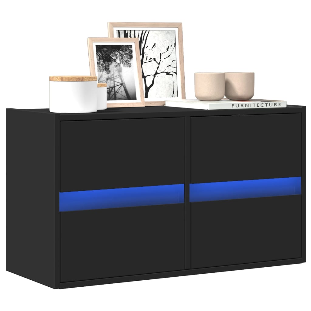 Meuble TV mural avec lumières LED noir 80x31x45 cm - XIOS