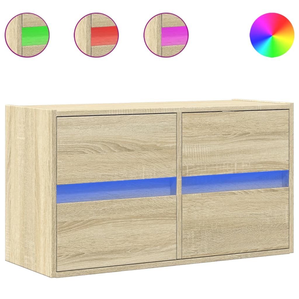 Meuble TV mural avec lumières LED chêne sonoma 80x31x45 cm - XIOS