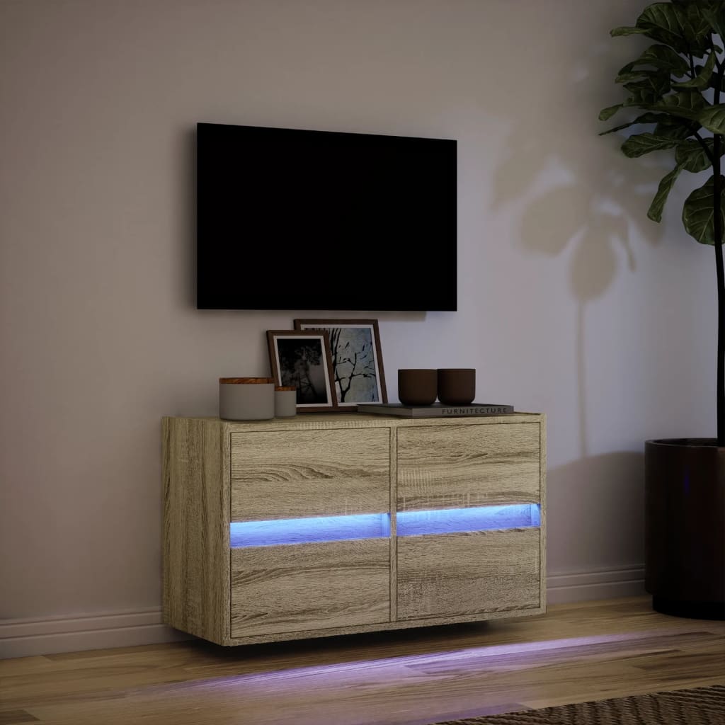 Meuble TV mural avec lumières LED chêne sonoma 80x31x45 cm - XIOS