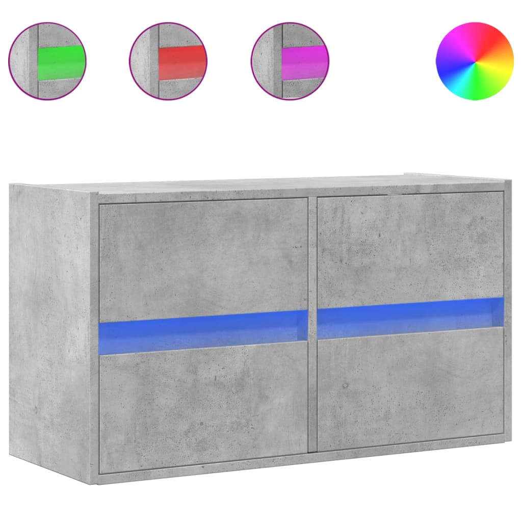 Meuble TV mural avec lumières LED gris béton 80x31x45 cm - XIOS