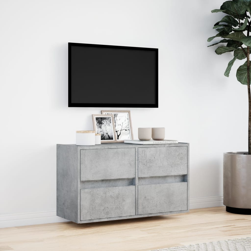Meuble TV mural avec lumières LED gris béton 80x31x45 cm - XIOS