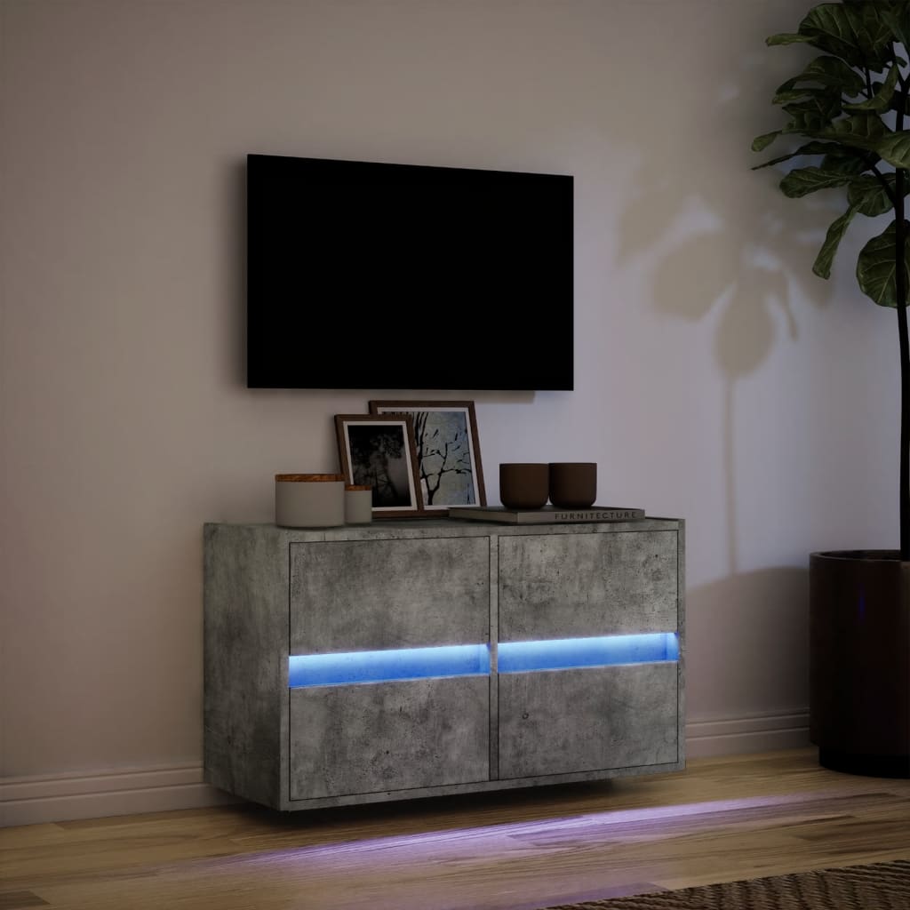 Meuble TV mural avec lumières LED gris béton 80x31x45 cm - XIOS