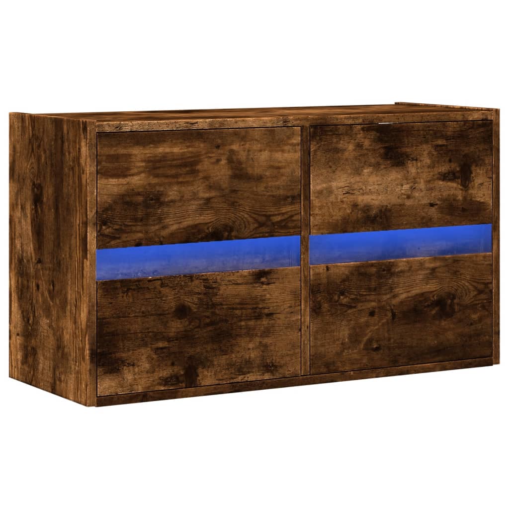 Meuble TV mural avec lumières LED chêne fumé 80x31x45 cm - XIOS
