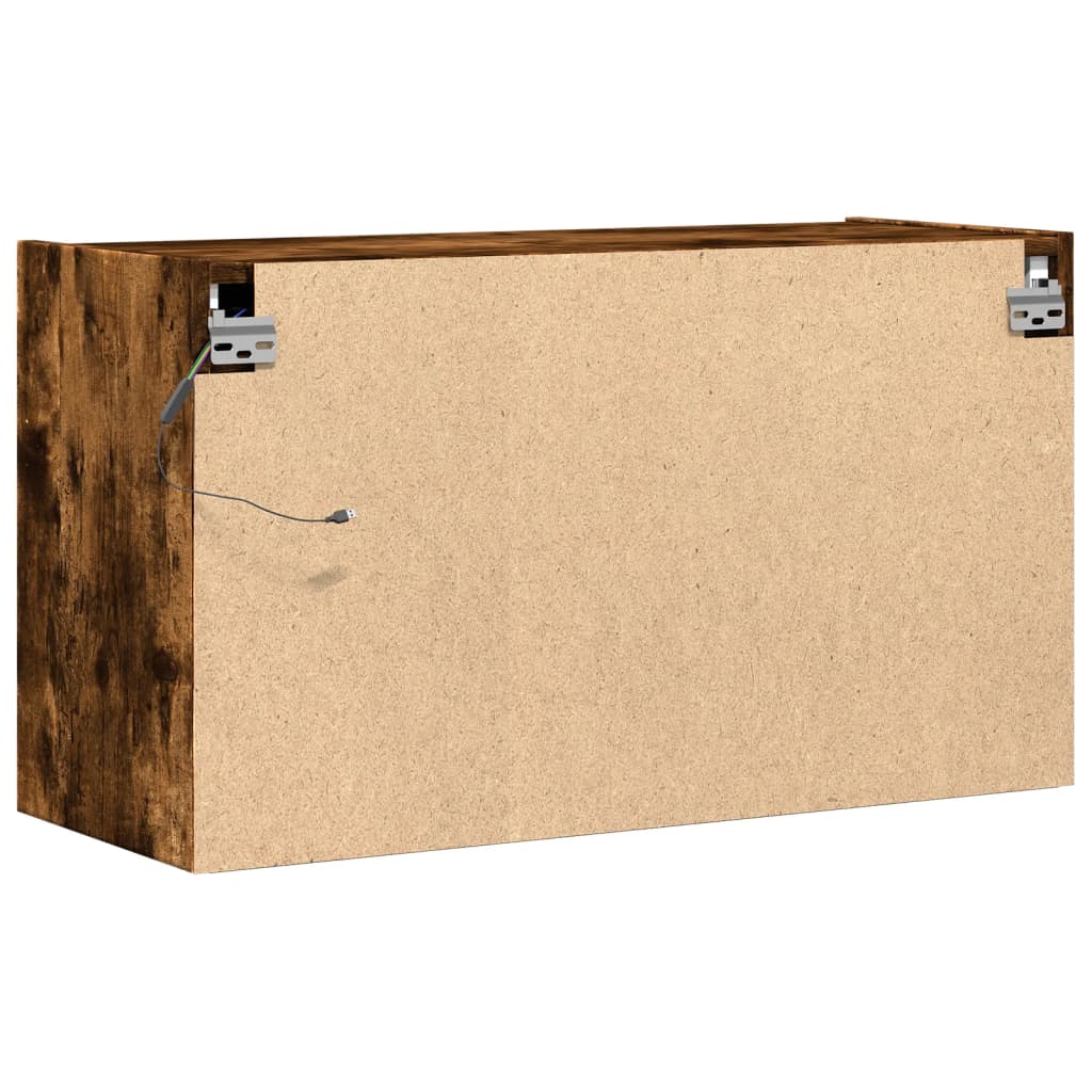 Meuble TV mural avec lumières LED chêne fumé 80x31x45 cm - XIOS