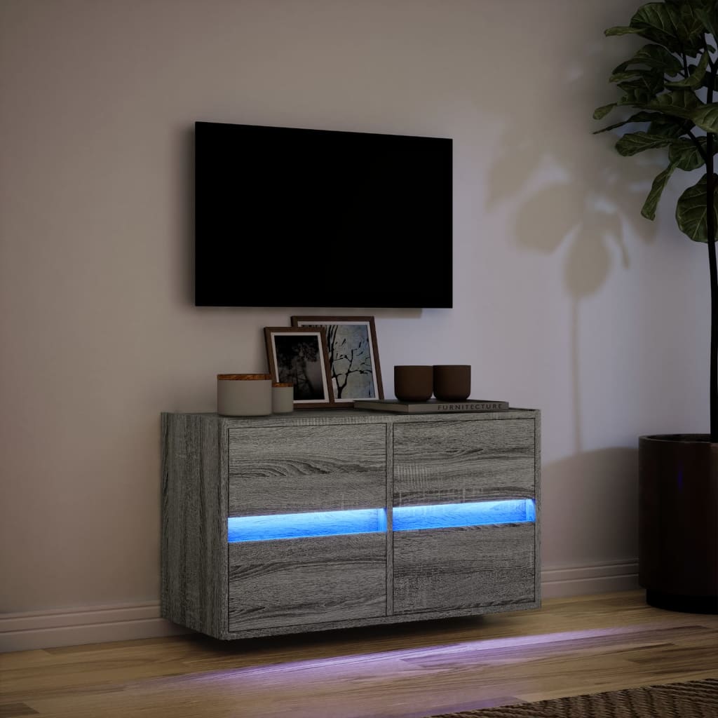 Meuble TV mural avec lumières LED sonoma gris 80x31x45 cm - XIOS