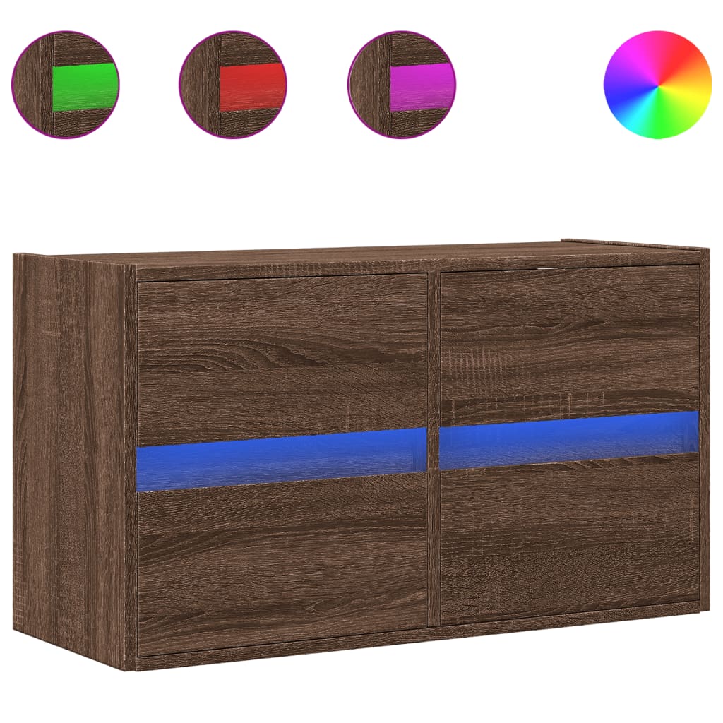 Meuble TV mural avec lumières LED chêne marron 80x31x45 cm - XIOS