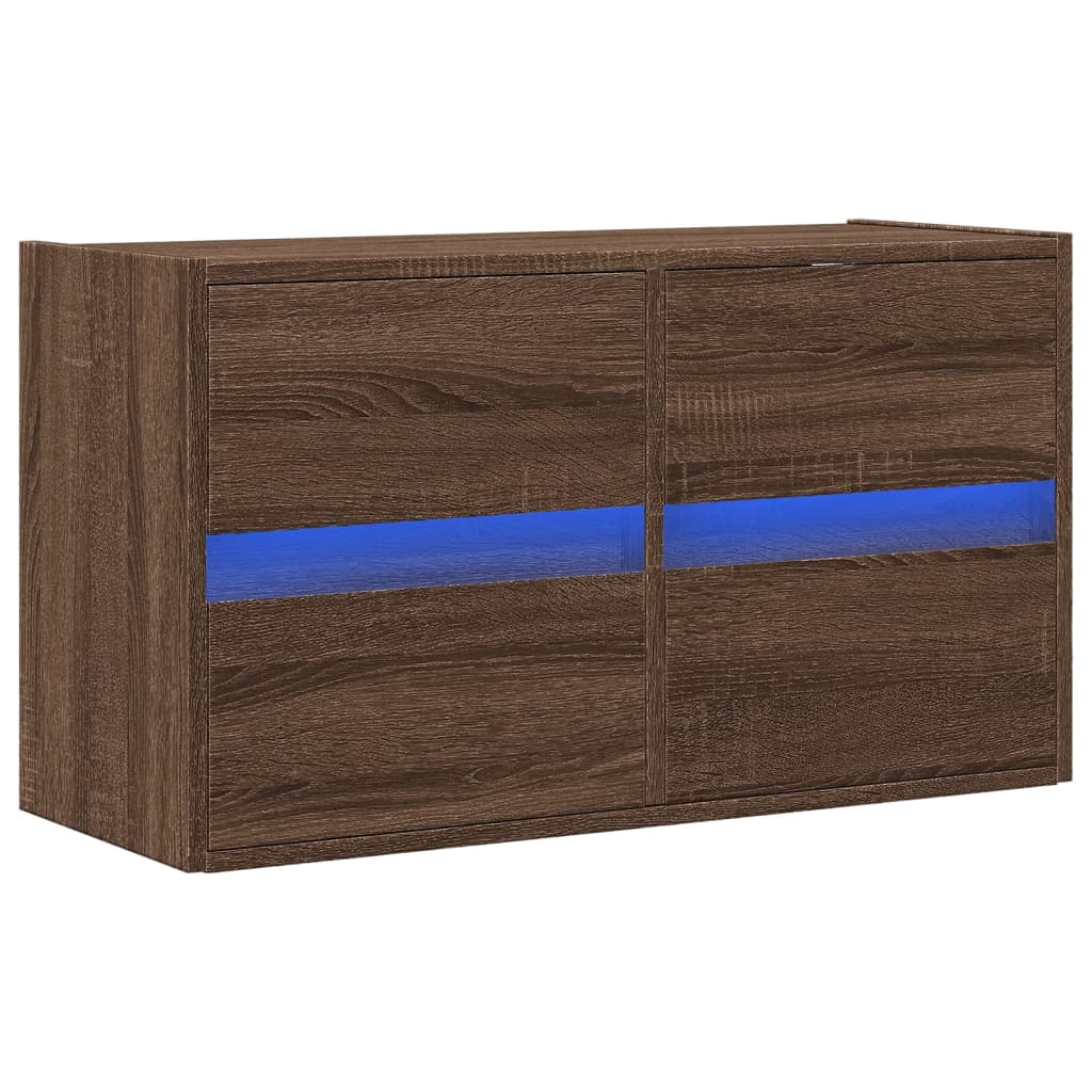 Meuble TV mural avec lumières LED chêne marron 80x31x45 cm - XIOS