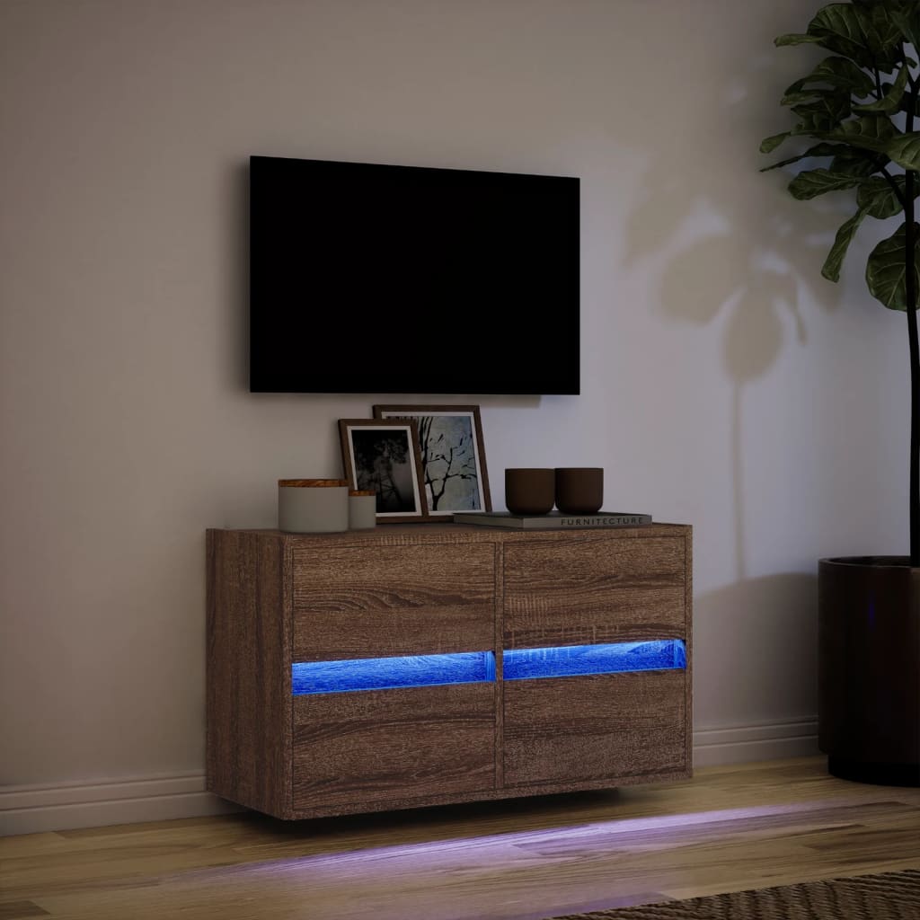 Meuble TV mural avec lumières LED chêne marron 80x31x45 cm - XIOS