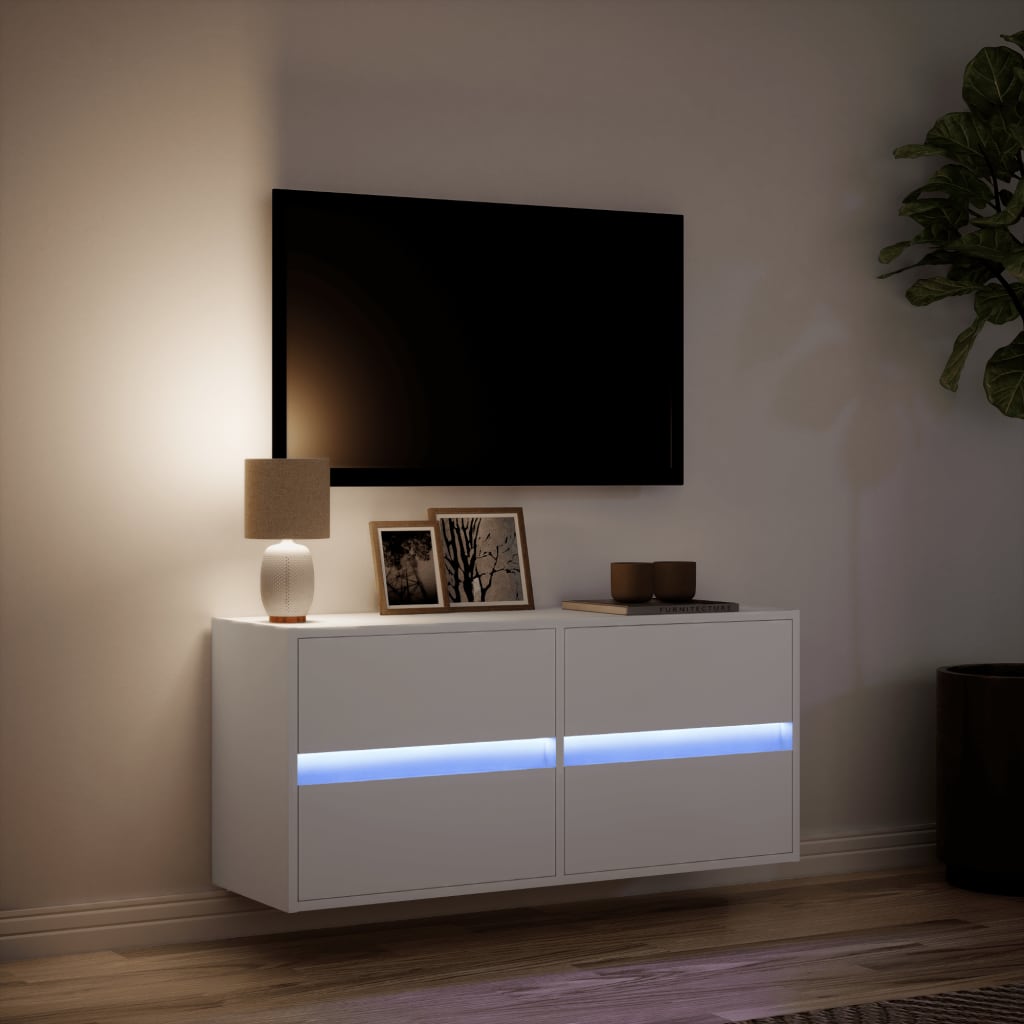 Meuble TV mural avec lumières LED blanc 100x31x45 cm - XIOS