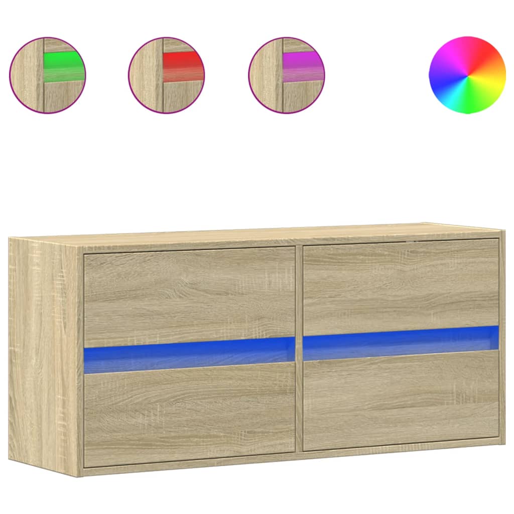 Meuble TV mural avec lumières LED chêne sonoma 100x31x45 cm - XIOS