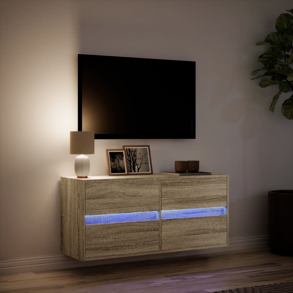 Meuble TV mural avec lumières LED chêne sonoma 100x31x45 cm - XIOS