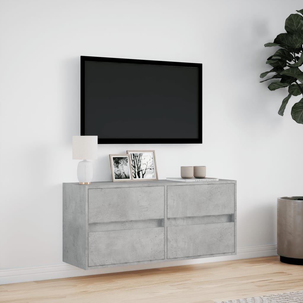 Meuble TV mural avec lumières LED gris béton 100x31x45 cm - XIOS