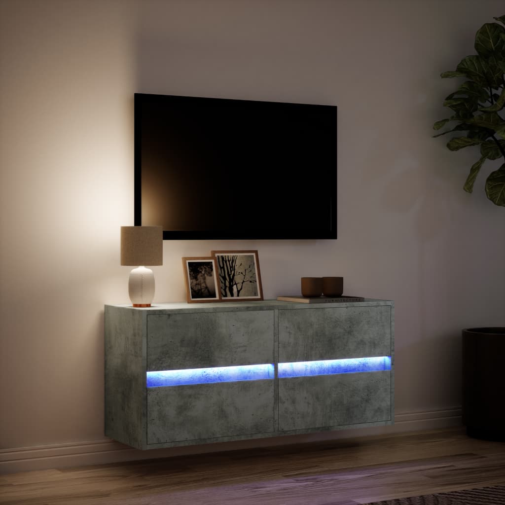 Meuble TV mural avec lumières LED gris béton 100x31x45 cm - XIOS