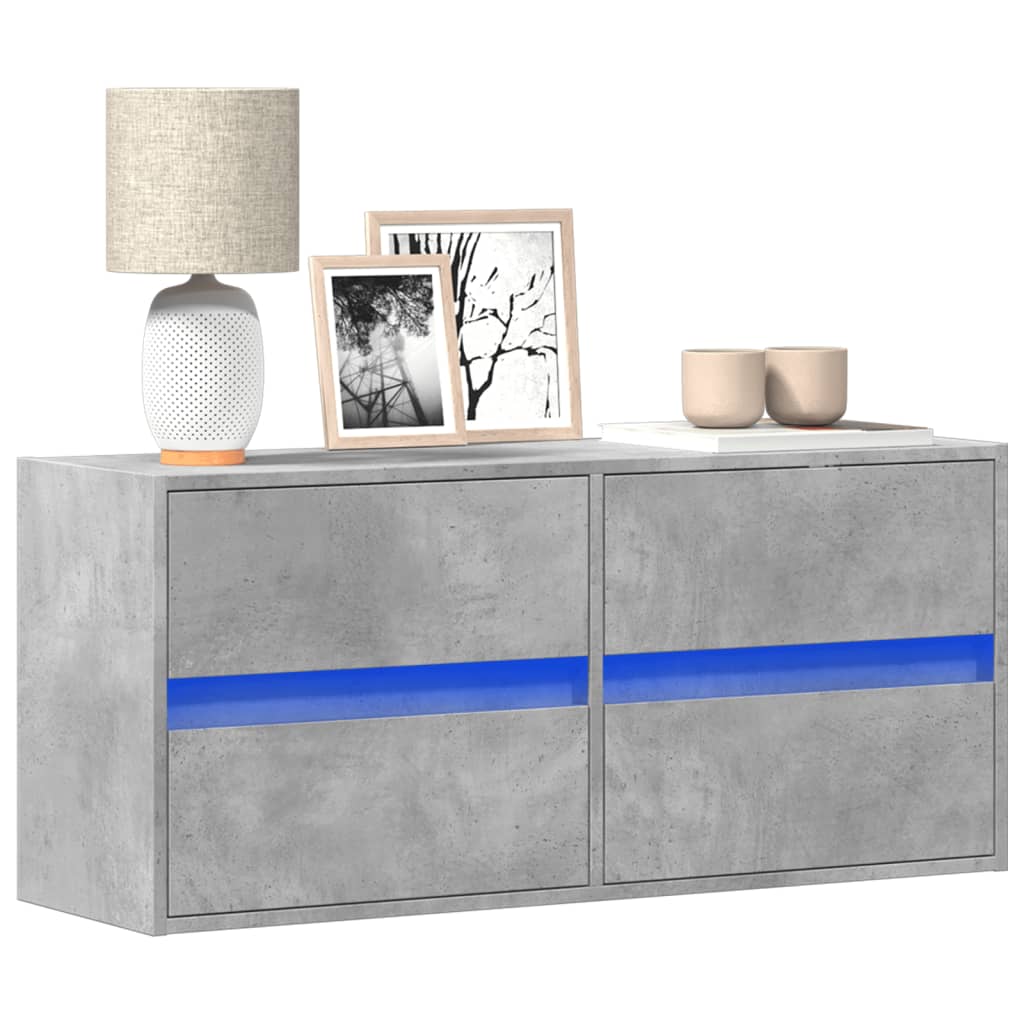 Meuble TV mural avec lumières LED gris béton 100x31x45 cm - XIOS