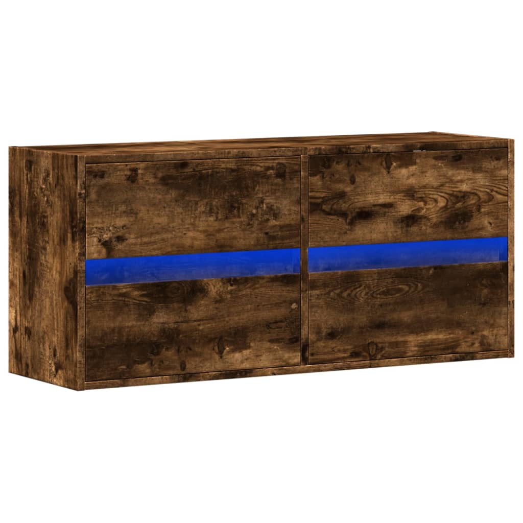Meuble TV mural avec lumières LED chêne fumé 100x31x45 cm - XIOS