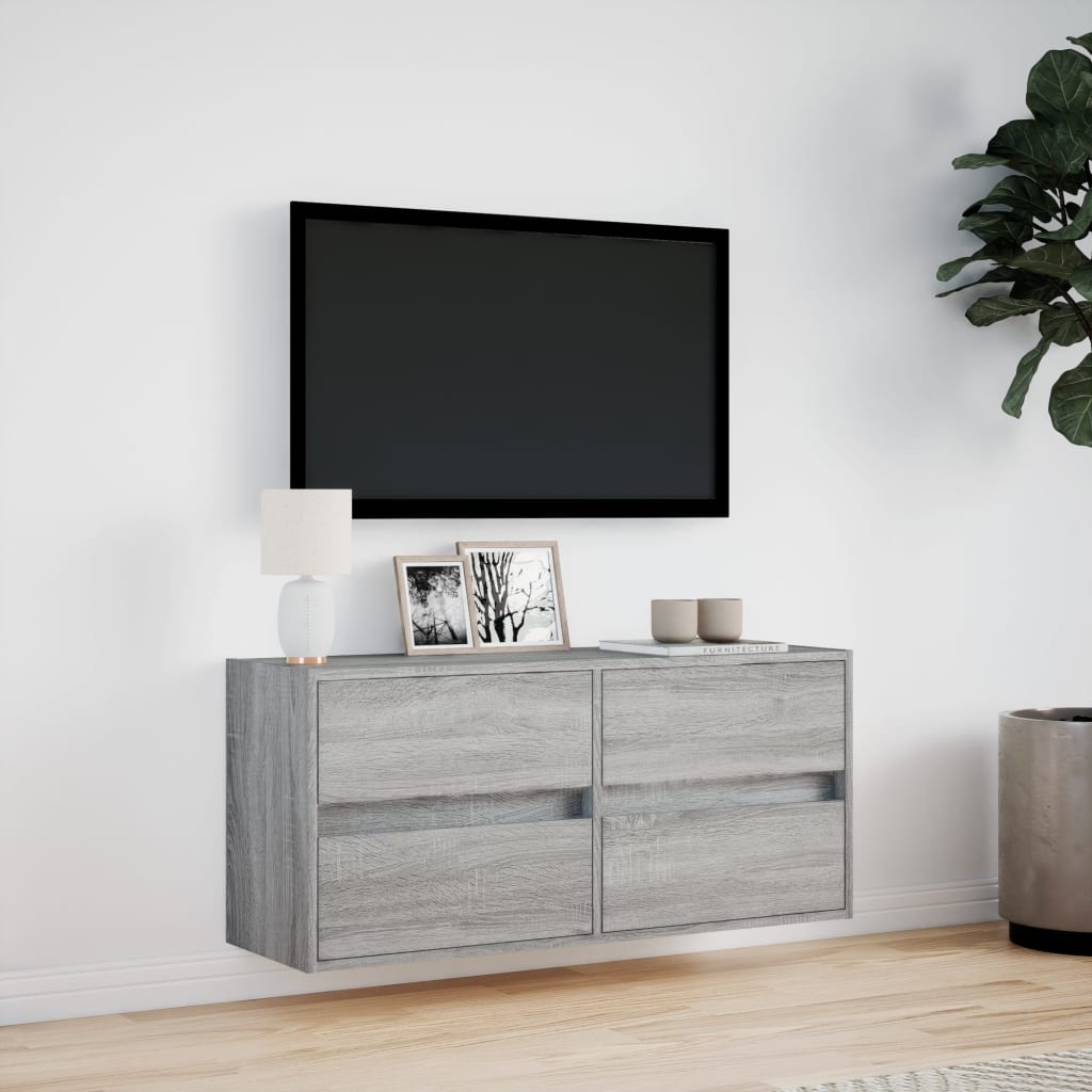 Meuble TV mural avec lumières LED sonoma gris 100x31x45 cm - XIOS