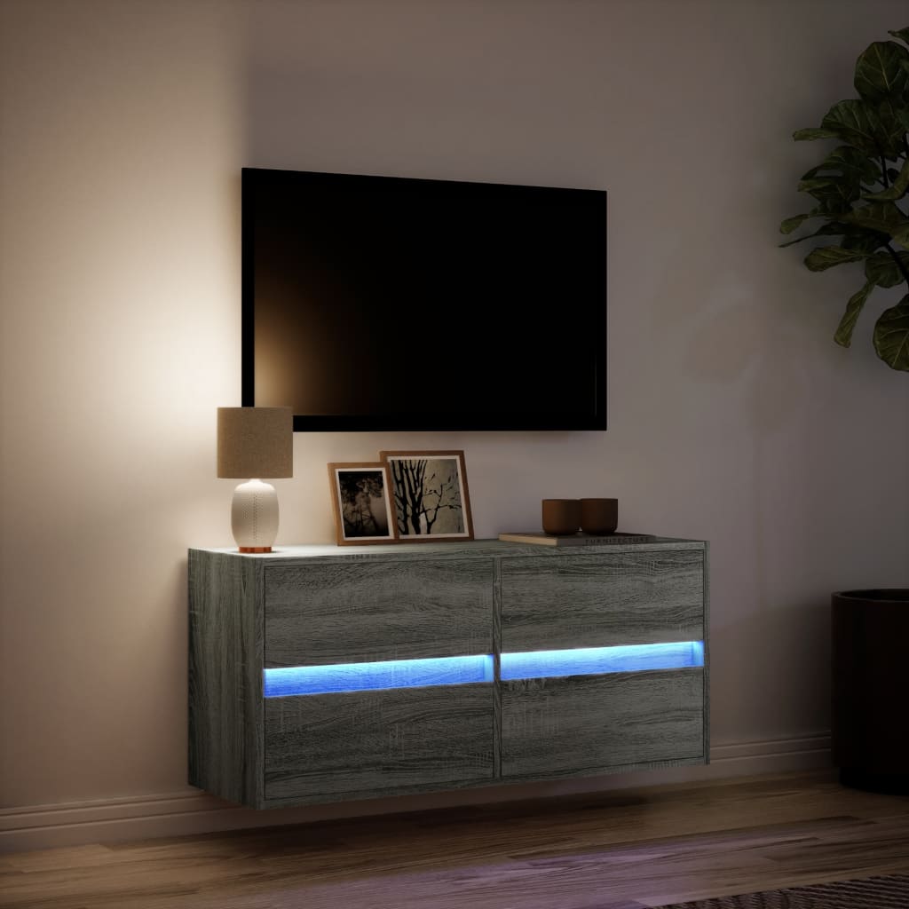 Meuble TV mural avec lumières LED sonoma gris 100x31x45 cm - XIOS