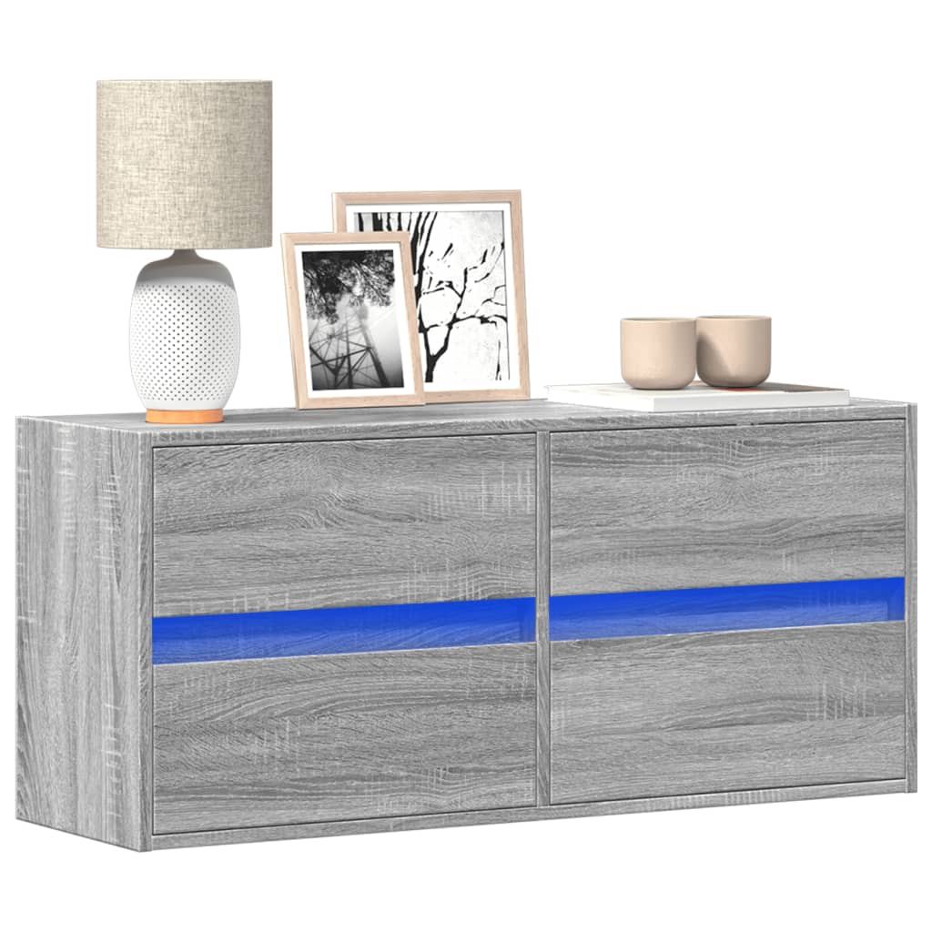 Meuble TV mural avec lumières LED sonoma gris 100x31x45 cm - XIOS