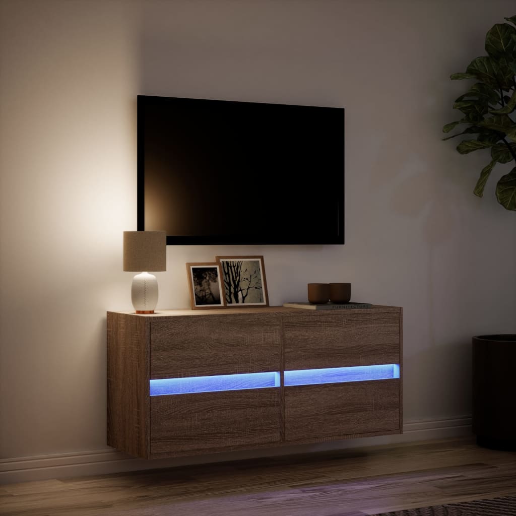 Meuble TV mural avec lumières LED chêne marron 100x31x45 cm - XIOS