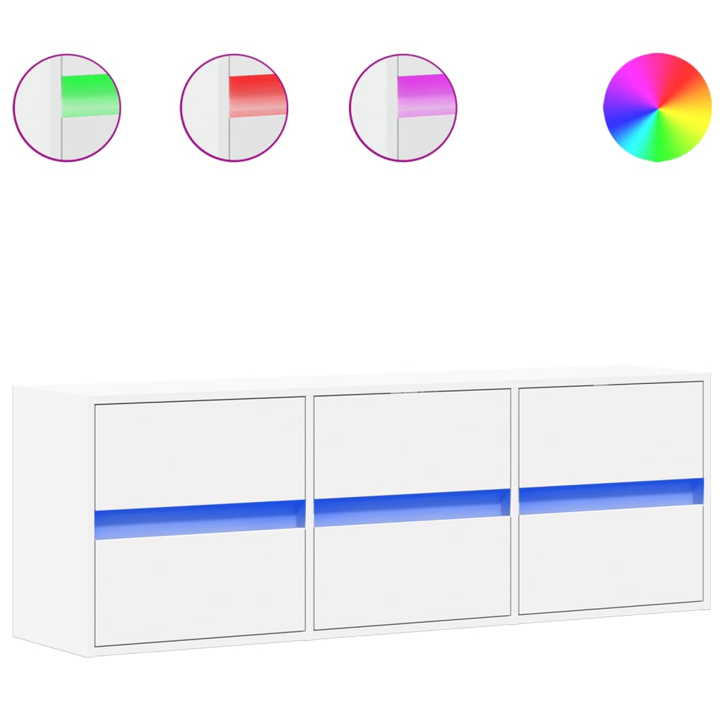 Meuble TV mural avec lumières LED blanc 130x31x45 cm - XIOS