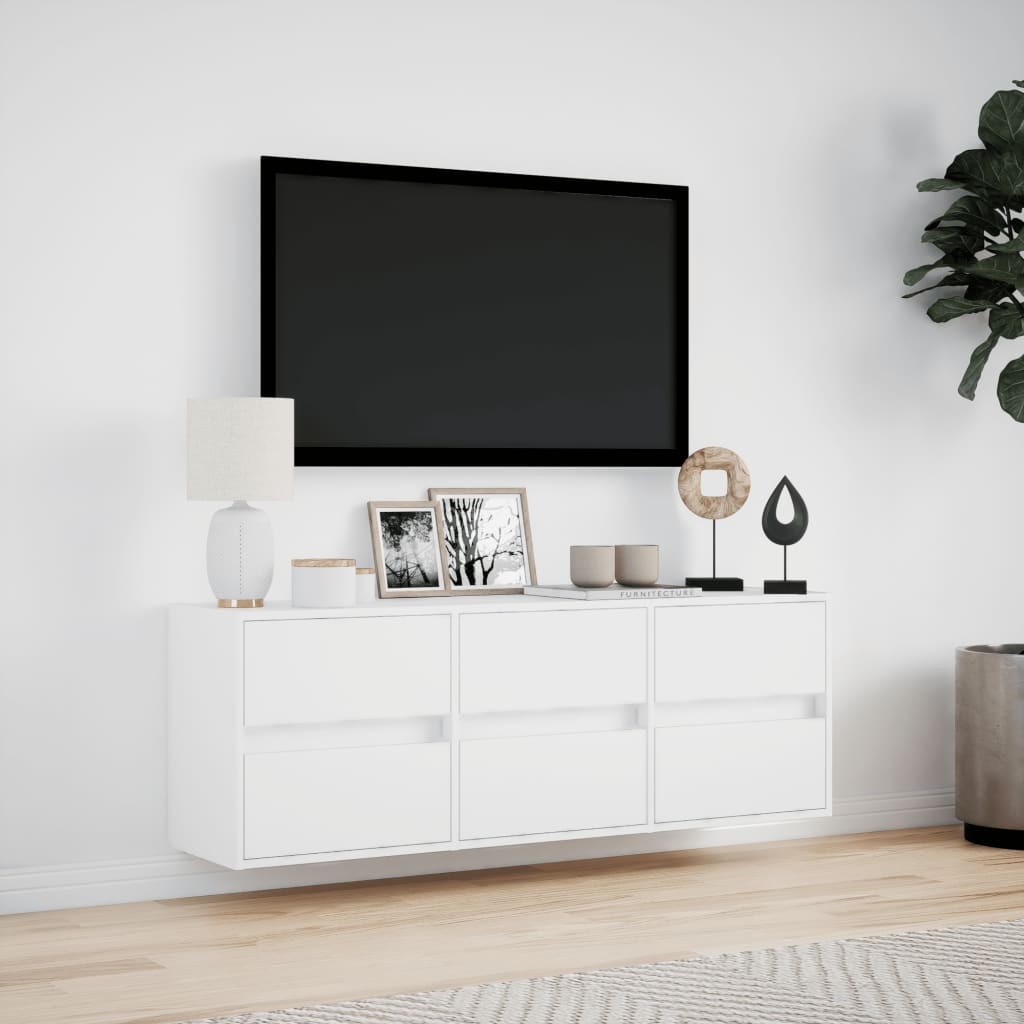 Meuble TV mural avec lumières LED blanc 130x31x45 cm - XIOS