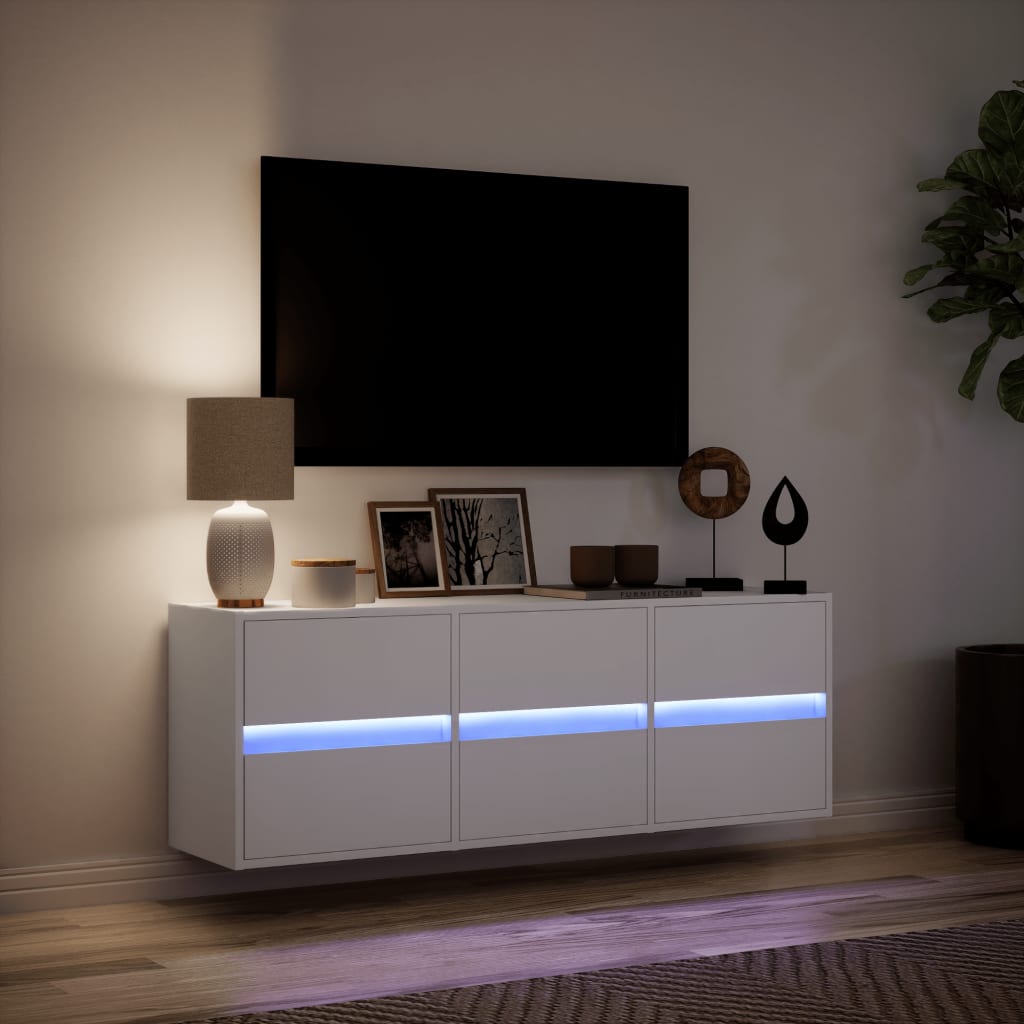 Meuble TV mural avec lumières LED blanc 130x31x45 cm - XIOS