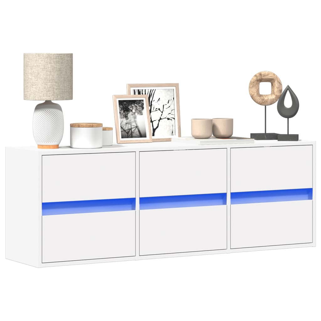 Meuble TV mural avec lumières LED blanc 130x31x45 cm - XIOS