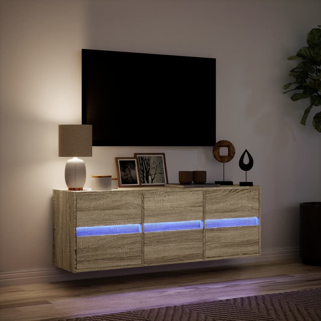Meuble TV mural avec lumières LED chêne sonoma 130x31x45 cm - XIOS