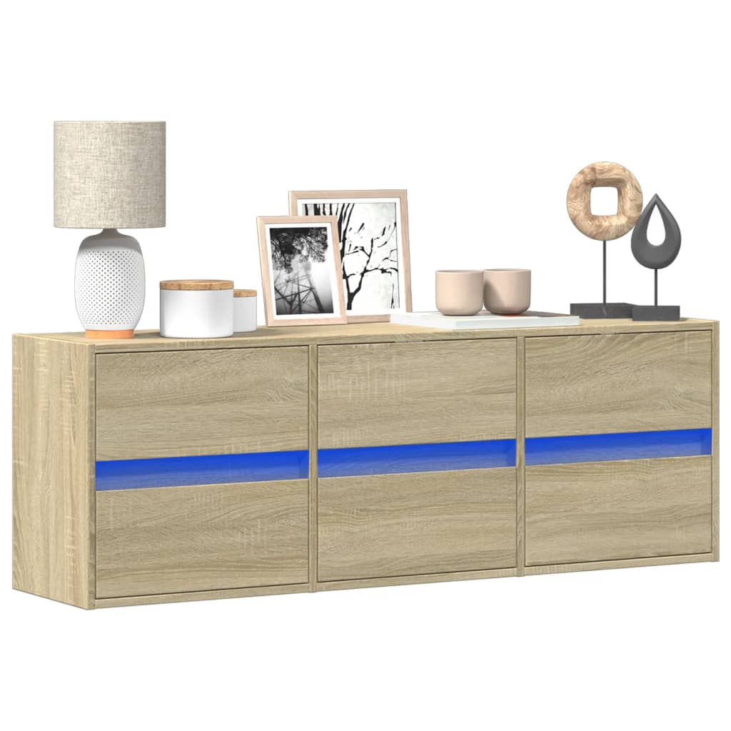 Meuble TV mural avec lumières LED chêne sonoma 130x31x45 cm - XIOS