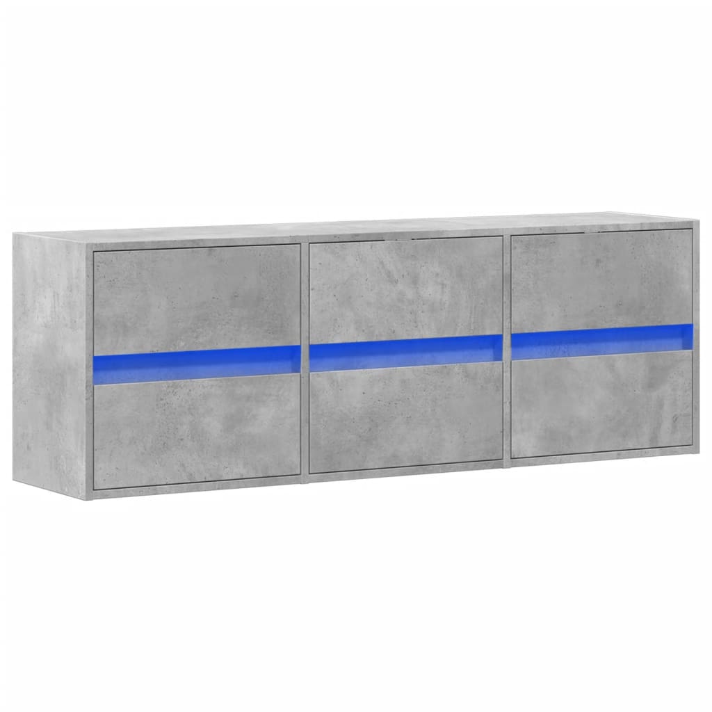Meuble TV mural avec lumières LED gris béton 130x31x45 cm - XIOS
