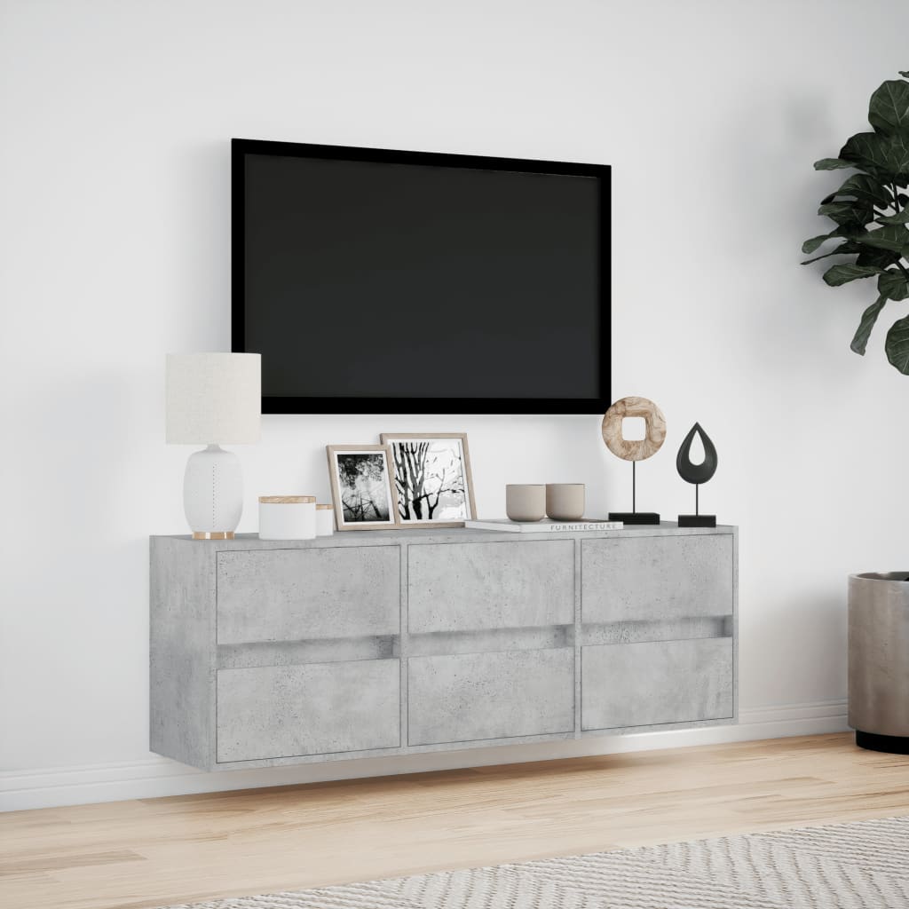 Meuble TV mural avec lumières LED gris béton 130x31x45 cm - XIOS