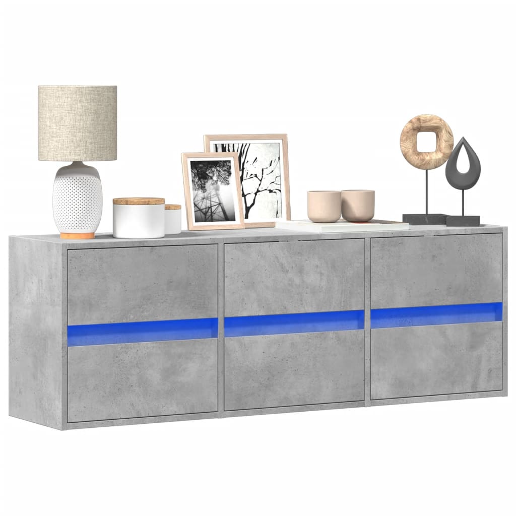 Meuble TV mural avec lumières LED gris béton 130x31x45 cm - XIOS