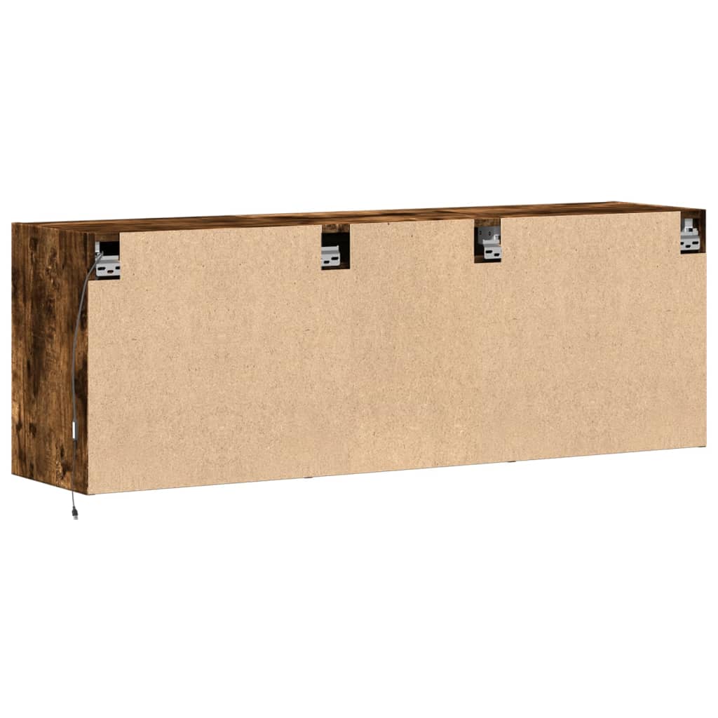 Meuble TV mural avec lumières LED chêne fumé 130x31x45 cm - XIOS