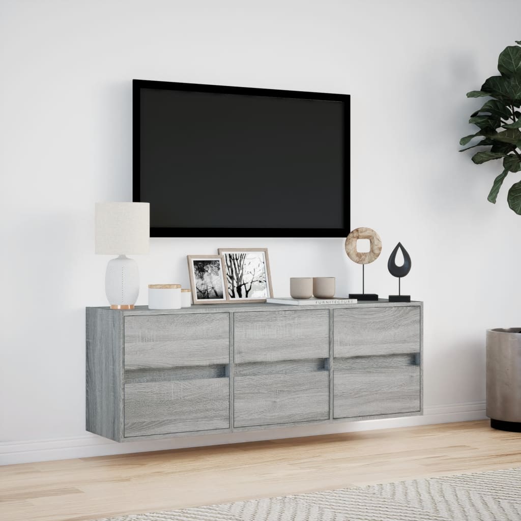 Meuble TV mural avec lumières LED sonoma gris 130x31x45 cm - XIOS