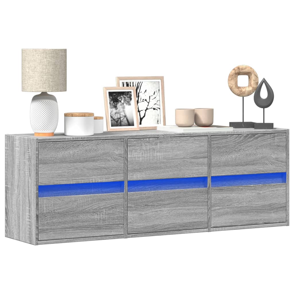 Meuble TV mural avec lumières LED sonoma gris 130x31x45 cm - XIOS